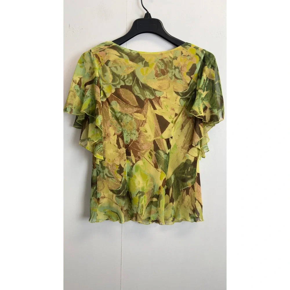 Signature By Robbie Bee Floral 2 Piece Set Green Chiffon Ruffle Skirt Top 14P